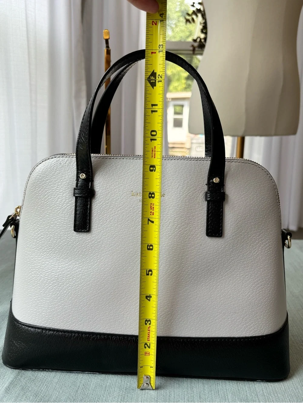 kate spade Black and Dove Gray Leather Dome Satchel with Removable Strap